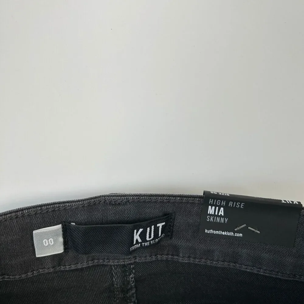 Kut From The Kloth Mia High‎ Rise Skinny Jeans Size 00 NWT Black Embroidered